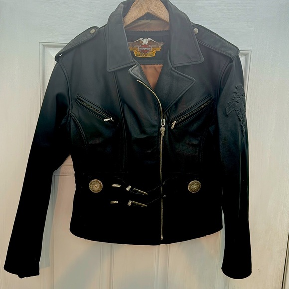Vintage woman’s Medium Harley Davidson Leather riding jacket zippers and buckles - Picture 1 of 14